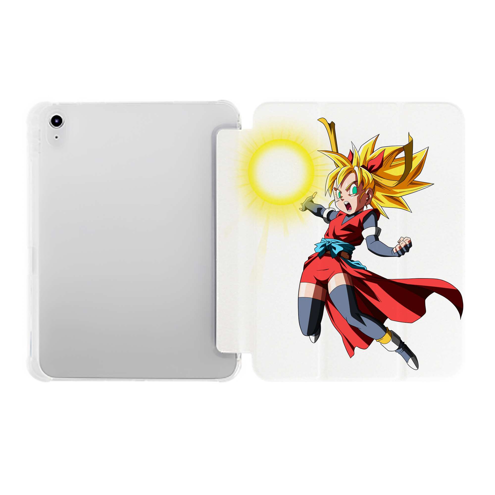 （画像用） ドラゴンボール カリフラ DRAGON BALL Caulifla IPad ケース ペン収納付き 三つ折りスタンド PUレザー×シリコン 対応機種9.5/10.5/10.9インチ